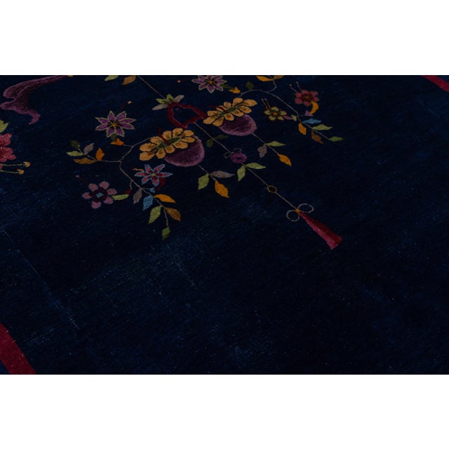 Textile Navy Blue Antique Art Deco Chinese Wool Rug With a Classic Design For Sale - Image 7 of 12