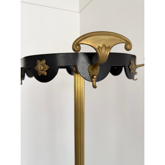 1950s Vintage Italian Brass and Black Lacquer Coat Rack, 1950s For Sale - Image 5 of 18