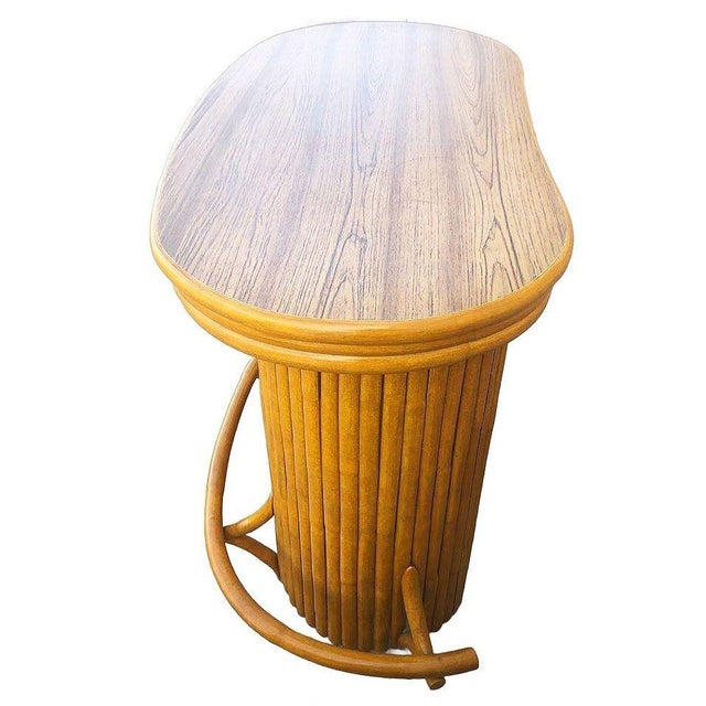 1950s 1950s Restored Mid-Century Vertically Stacked Oval Top Rattan Bar W/ Foot Rest For Sale - Image 5 of 7