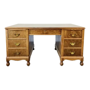 Vintage Burl Walnut Seven Drawer Partner Desk