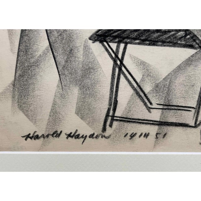1951 Charcoal on Paper, Cubist Drawing of a Man Reading by Artist Harold Haydon For Sale - Image 4 of 5