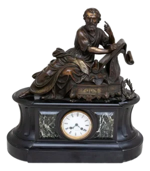 French Patinated Bronze and Marble Figural Clock