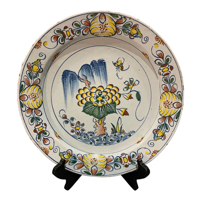18th Century English Delft Polychrome Charger For Sale