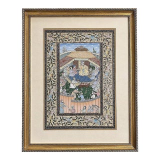 1940s Large Indian Miniature Painting Mughal Royal Court, Framed 30" For Sale