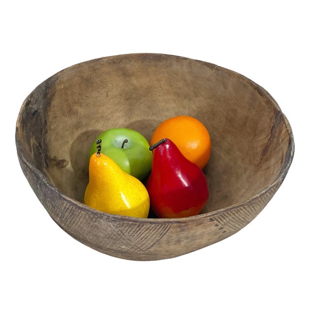 Vintage African Hausa Engraved Wooden Bowl From Niger 11" Diameter For Sale - Image 4 of 8