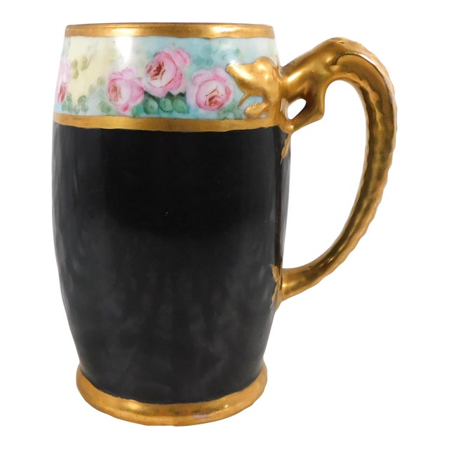 1960s Signed Floral Mug With Dragon Handle For Sale