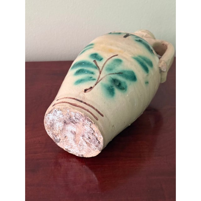 Antique Rustic European Hand Painted Pottery Jug With Handles For Sale - Image 10 of 11