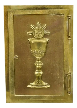 Antique Gothic Bronze Wall Hanging Altar Door Tabernacle With Chalice (B)