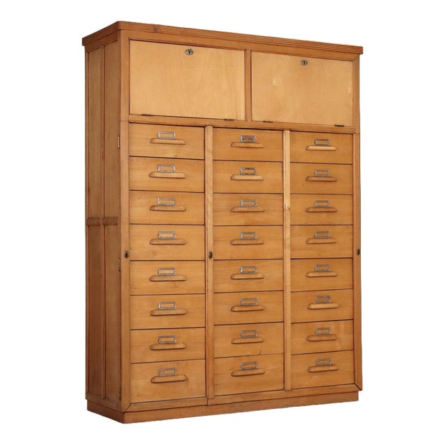 Vintage Wooden Filing Cabinet, 1950s For Sale