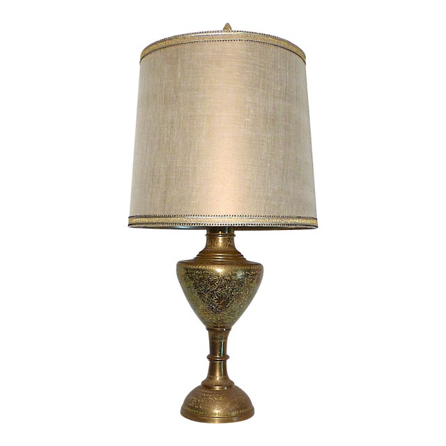Mid 20th Century Leonard R Foss Studios Floral Etched Brass Urn