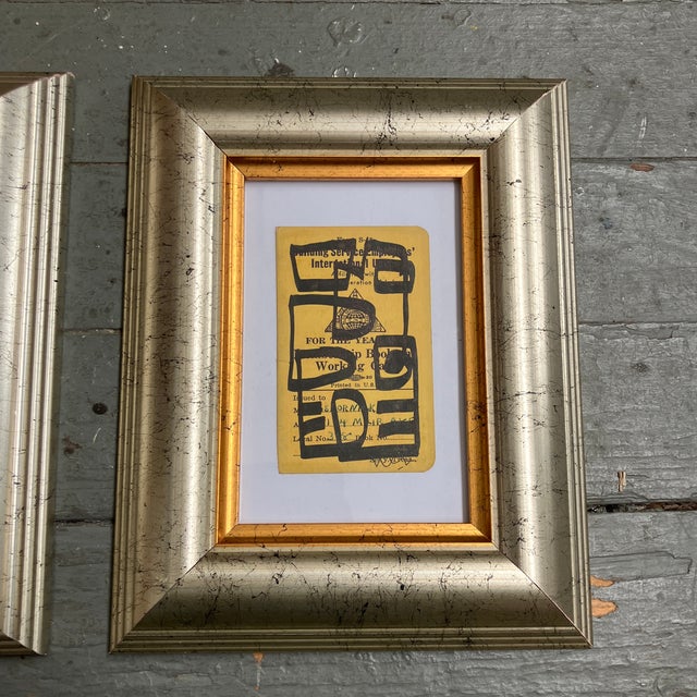 Abstract Contemporary Two Original Wayne Cunningham Abstract Marker Drawings on Vintage Registration Cards- Set of Two For Sale - Image 3 of 5