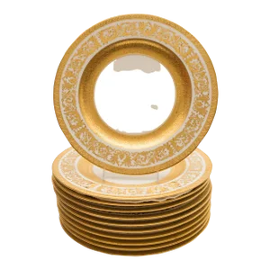 Gilt Encrusted Dinner Plates, Antique Custom Order with Wide Gold Banding - Set of 11