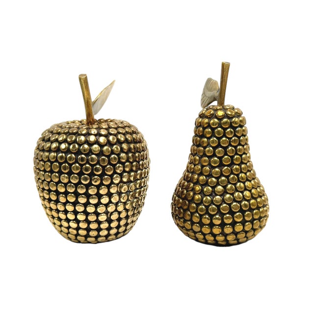 Vintage Brass Studded Apple & Pear - Set of 2 For Sale - Image 4 of 6