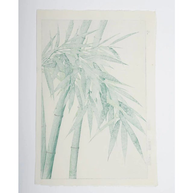 Green Vintage 1950's Japanese Woodblock Kawarazaki Shodoo Bamboo Print For Sale - Image 8 of 8