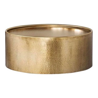 Vintage Hammered Brass Metal Cocktail Table For Sale