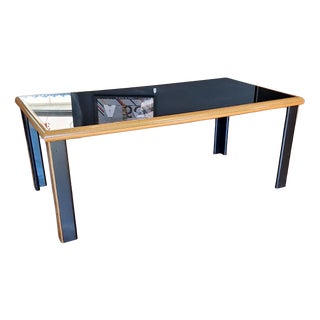 Dining Table in Glass and Black Lacquered Wood and Maple attributed to Pierre Cardin for Roche Bobois, 1970s For Sale