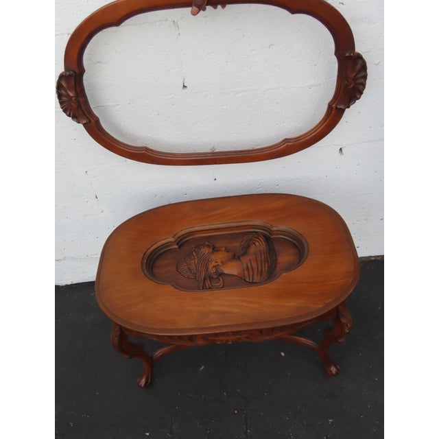 Heavy Hand Carved Cameo Coffee Table With Glass Top Serving Tray 6644 For Sale - Image 10 of 17