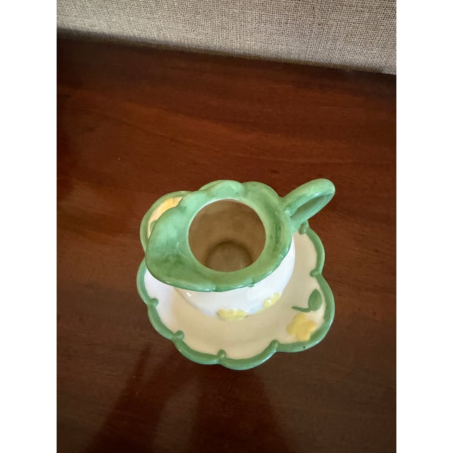 Ceramic Vintage Scalloped Porcelain Creamer With Saucer Set For Sale - Image 7 of 9