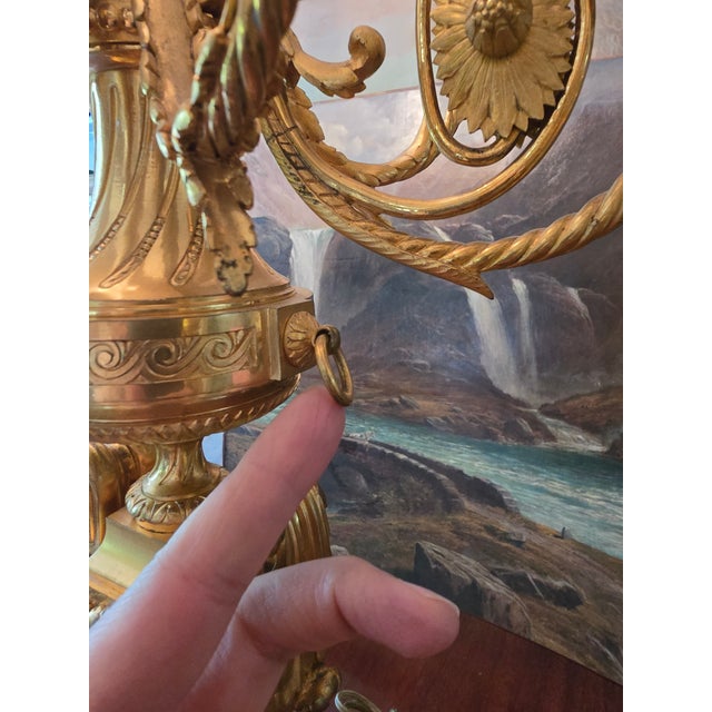Bronze Antique Louis Xv Royal Bronze Pair Gilded Lamps Candleabra - a Pair For Sale - Image 8 of 17