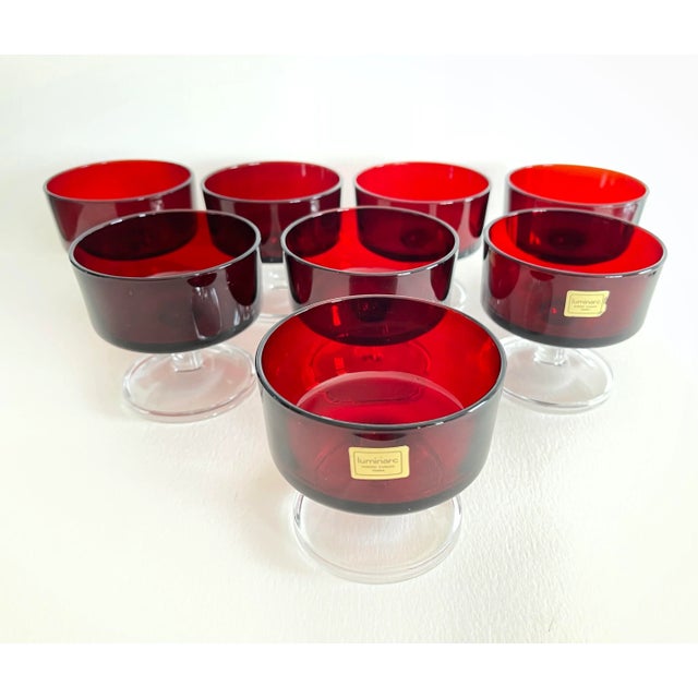 Red Vintage 1960s French Red Glass Coupes, Set of 8 For Sale - Image 8 of 8