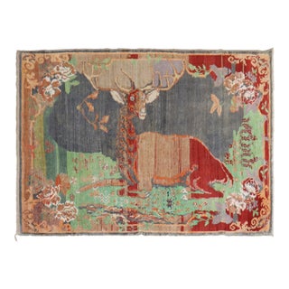 Early 20th Century Jolly Deer Pictorial Karabagh Conversation Rug - 4'5" x 6'9" For Sale