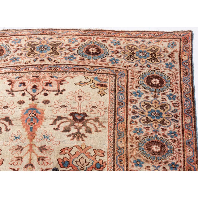 Textile Antique Persian Sultanabad Beige Bold Handmade Wool Rug For Sale - Image 7 of 9