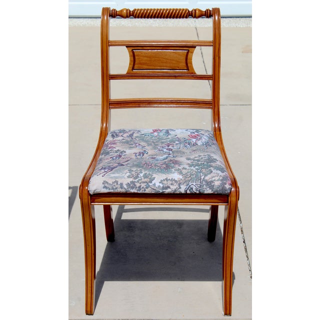 Set of 4 Vintage Federal Style Walnut Dining Chairs With Equestrian Hunt Scene Upholstery For Sale - Image 12 of 18