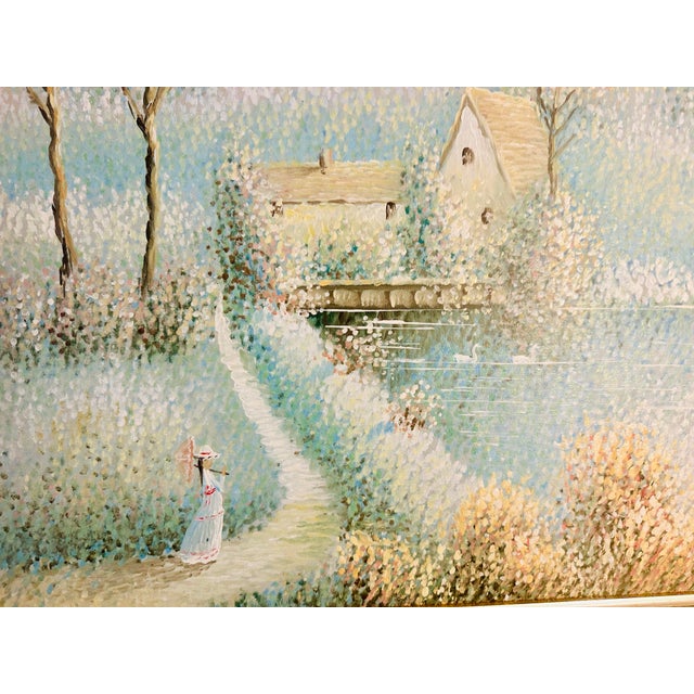 Gold Vintage Impressionist Pastel Cottage Oil Painting in Ornate Gold Frame For Sale - Image 8 of 12