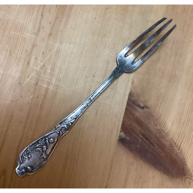 Antique French Boulenger Art Nouveau Silver Plate Large Serving Fork For Sale - Image 10 of 10