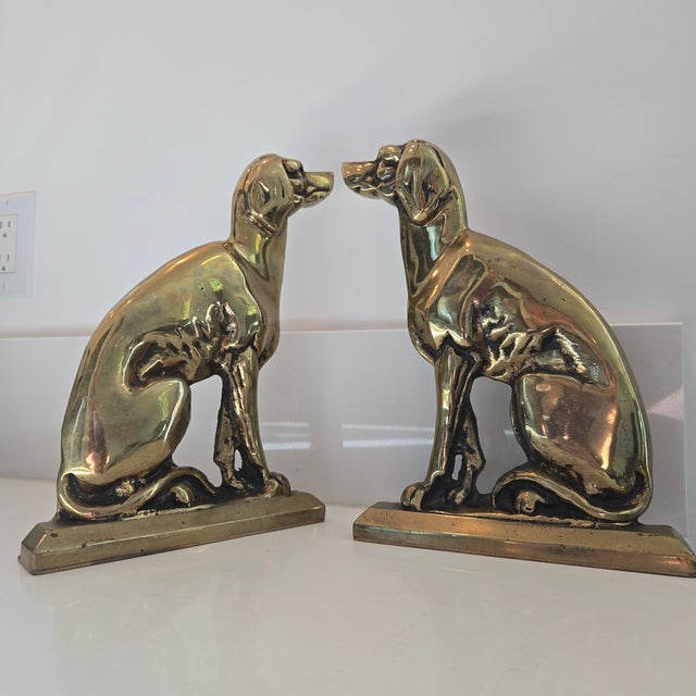 Vintage Heavy Brass and Cast Iron Seated Hunting Dog Bookends / Doorstops - Pair For Sale - Image 9 of 12