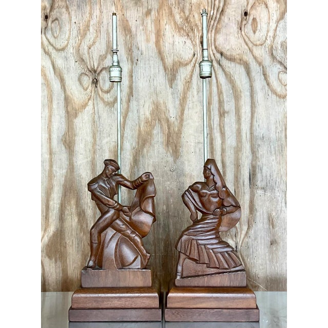 Heifetz Vintage Mid-Century Heifetz Hand-Carved Dancer Table Lamps – A Pair For Sale - Image 4 of 12