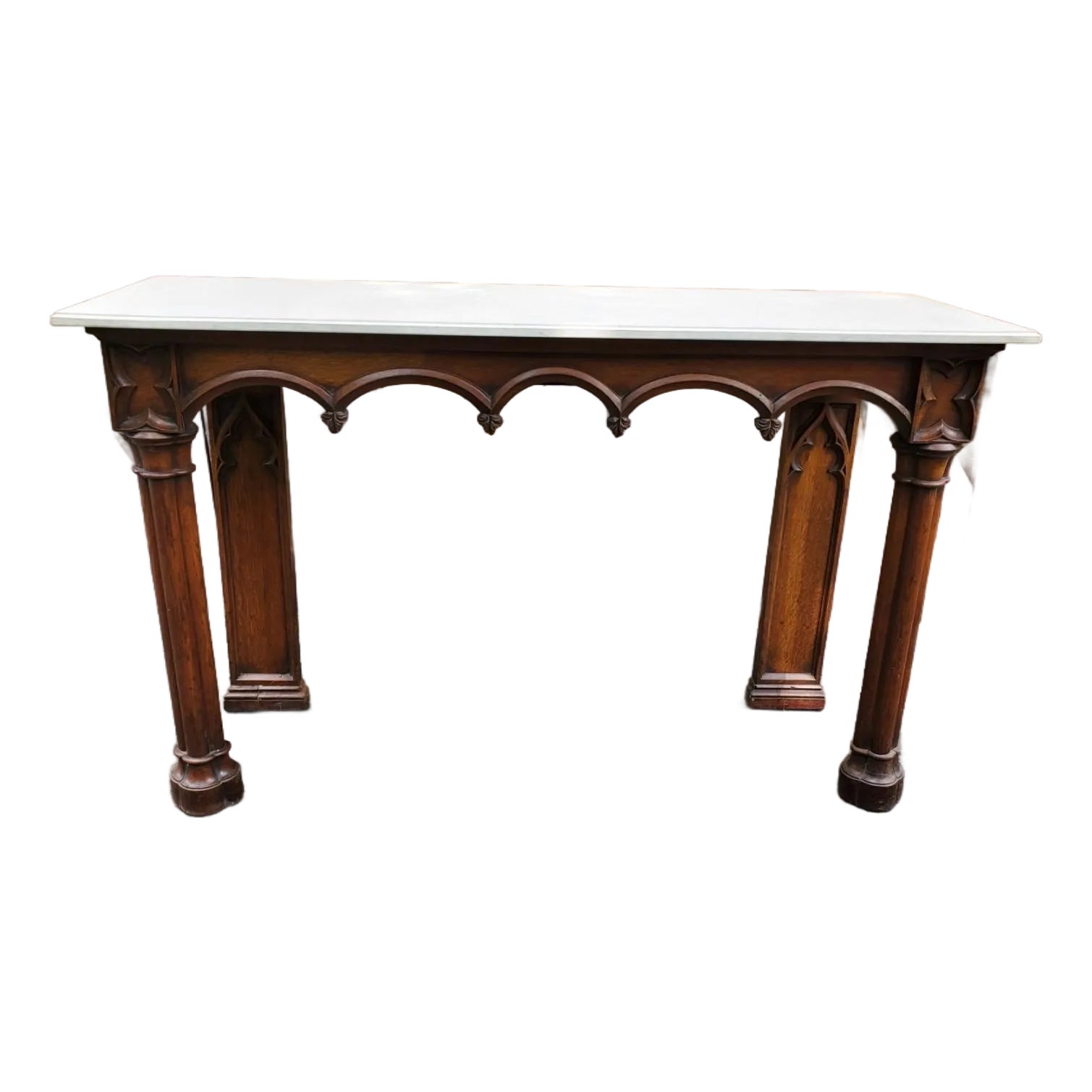 Early 20th Century Gothic Revival Style Marble Top Console Entry Table ...