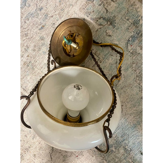 White Vintage Ceiling Light Fixture 4 Chain Hanging Globe Dutch Colonial For Sale - Image 8 of 10