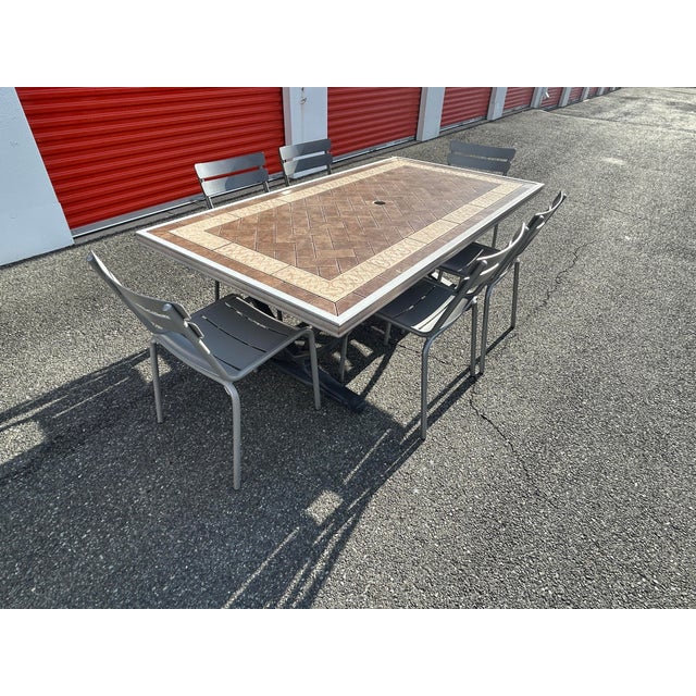 Beautiful Aluminum Patio Set With Stone Top Table and 6 Chairs ~ For Sale - Image 4 of 9