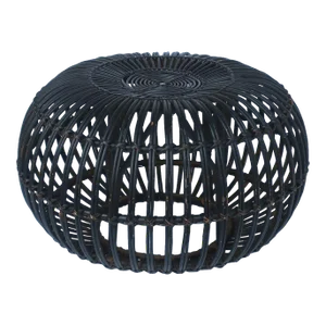 Franco Albini Attributed Black Wicker Rattan Ottoman Pouf or Footstool