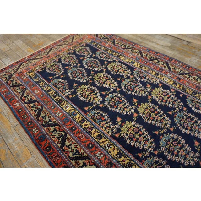 1900s Navy Blue Antique Paisley Boteh Tribal Malayer Hallway Runner Rug For Sale - Image 4 of 6