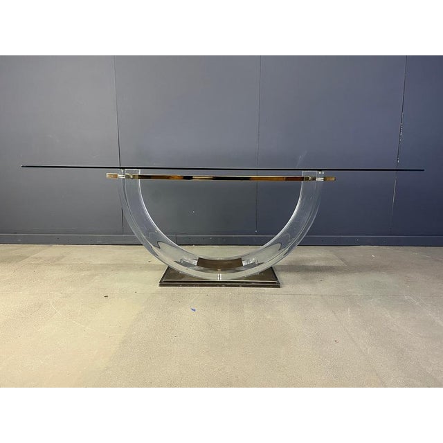 Hollywood Regency Vintage Acrylic Glass and Brass Dining Table, 1970s For Sale - Image 3 of 13