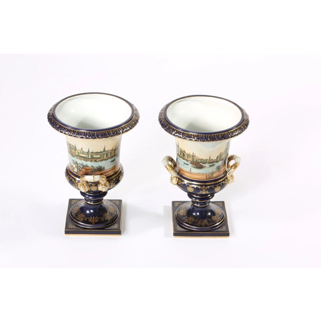 Early 20th Century Pair Porcelain Urns / Campana Shaped Vases For Sale - Image 10 of 12