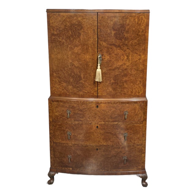 Small Burr Walnut Linen Press, 1910 For Sale