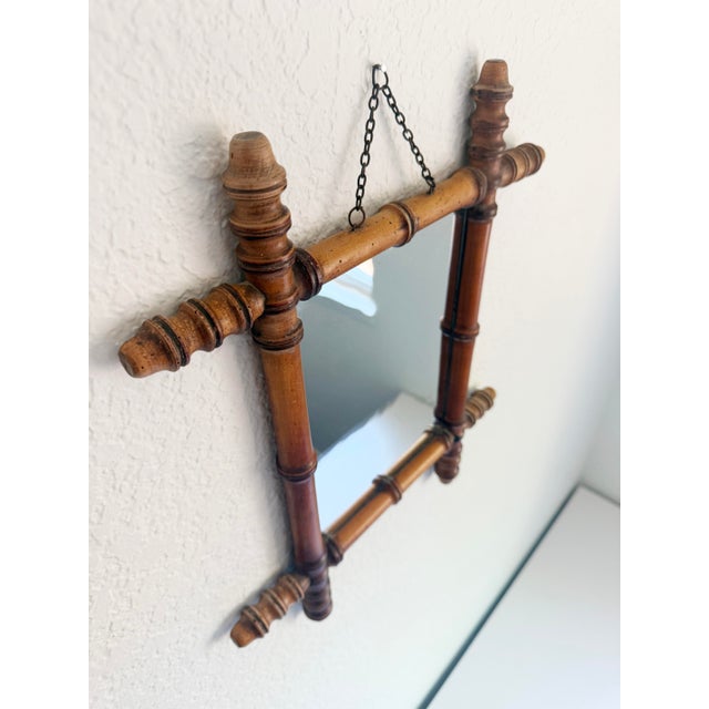 Antique French Faux Bamboo Wall Mirror, 14" X 16", 1920s For Sale - Image 10 of 10