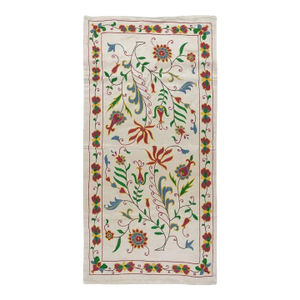 20"x40" Modern 100% Silk Embroidered Suzani Wall Hanging, New Uzbek Table Cover
