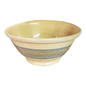 Mid 19th Century Early Jeffords Multi Blue and Brown Banded Yellowware Bowl
