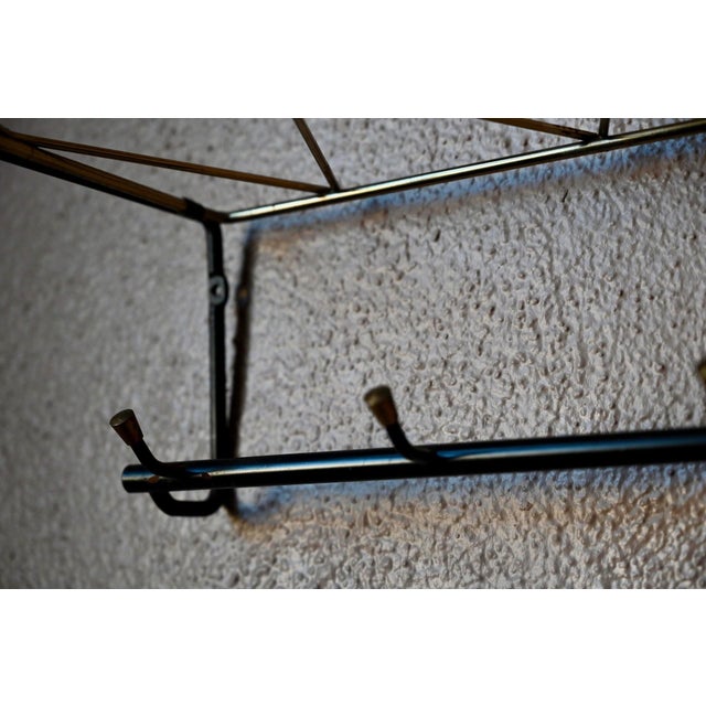 Vintage Wall-Mounted Coat Rack in Black Metal and Brass, 1950s For Sale - Image 9 of 12