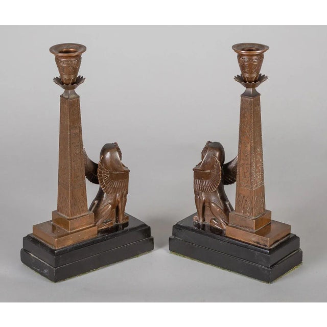 Antique English Egyptian Revival Candlesticks - a Pair For Sale In Boston - Image 6 of 9