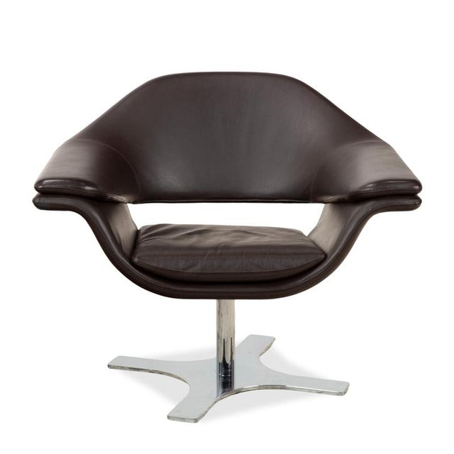 Brown Leather Hi-Cove Swivel Armchairs by Molteni&C, Set of 2 For Sale - Image 12 of 13