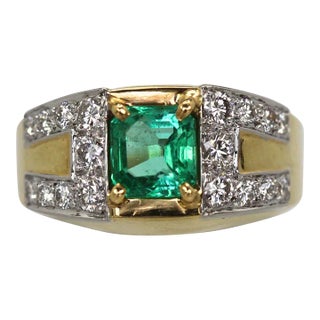 David Webb Emerald Diamond Ring Size 5 For Sale