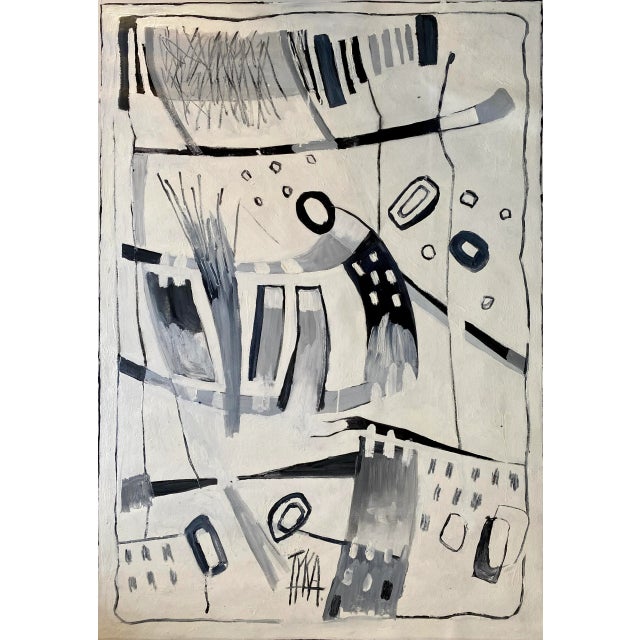 Abstract Tyka Set of 2 Black and White Abstract Oil Paintings on Canvas For Sale - Image 3 of 3