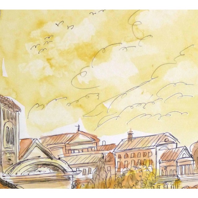 Traditional Vintage Italian Watercolor and Ink - Outskirts of Italian Village For Sale - Image 3 of 5