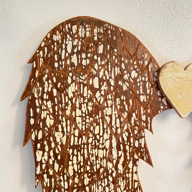 2000 - 2009 Carved Angel Wings With Heart Wall Hanging Made by Folk Artist With Antique Wood For Sale - Image 5 of 7