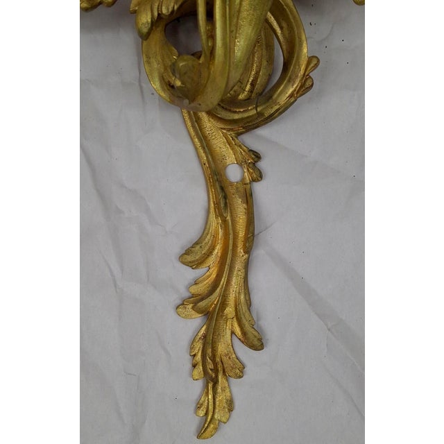 Late 19th Century Pair of Rococo Style Gilt Bronze Three Arm Wall Candelabra Sconces For Sale In Washington DC - Image 6 of 7